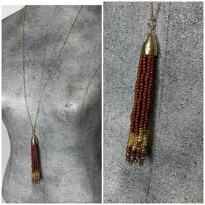 Ann Taylor Loft necklace costume signed jewelry gold tone pendant tassel chain